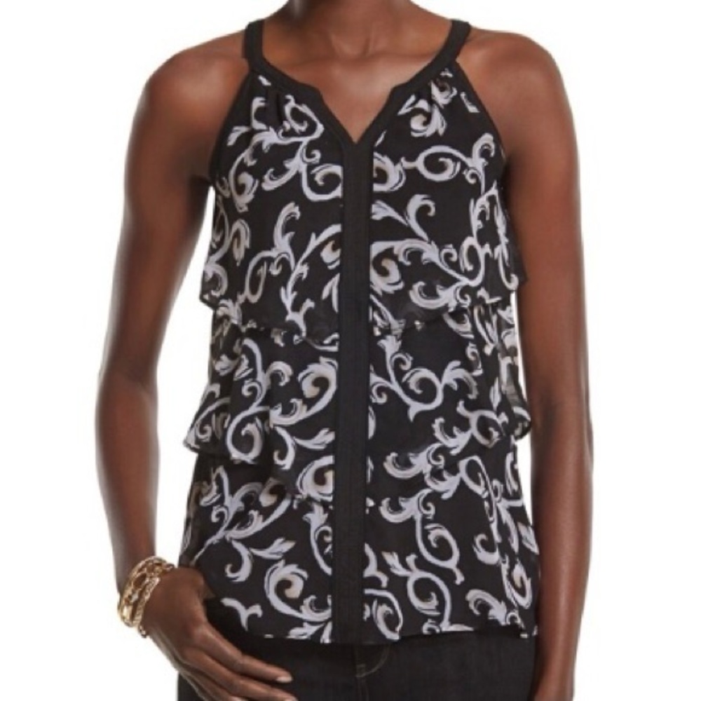 White House Black Market Tiered Ruffle Top Size S Going Out Midnight Chic